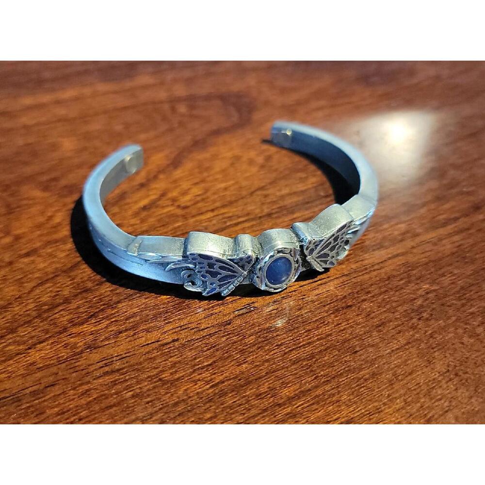 Vintage Signed SISK Pewter Cuff Bracelet Butterfly Child Size